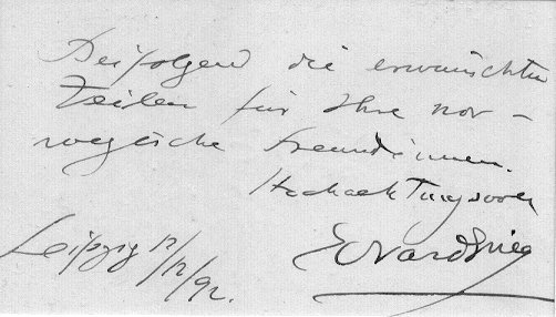 Inscription on back of calling card